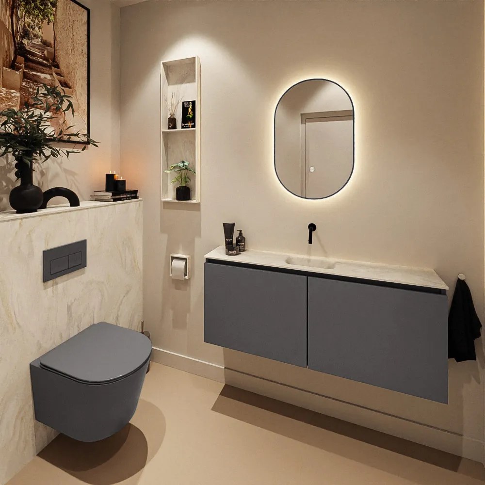 Mondiaz Ture DLux toiletmeubel 120cm dark grey met wastafel ostra midden zonder kraangat