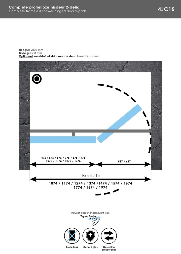 Brauer JC profielloze nisdeur 200cm met 70cm deur gekoppeld zwart mat