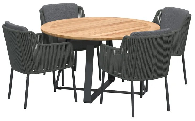 4 Seasons Outdoor Bernini tuinset met Basso tafel teak Ø 130 cm  Tuinset    houtkleur weerbestendig