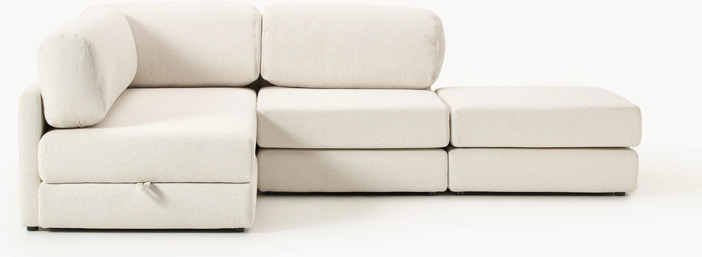 Bouclé hoekbankbed Ladina met opbergruimte