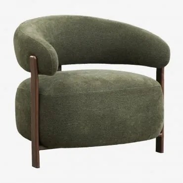 Fauteuil Van Chenillestof En Ijzer Jolie Donkerbruin Hout & Chenille Saliegroen - Sklum