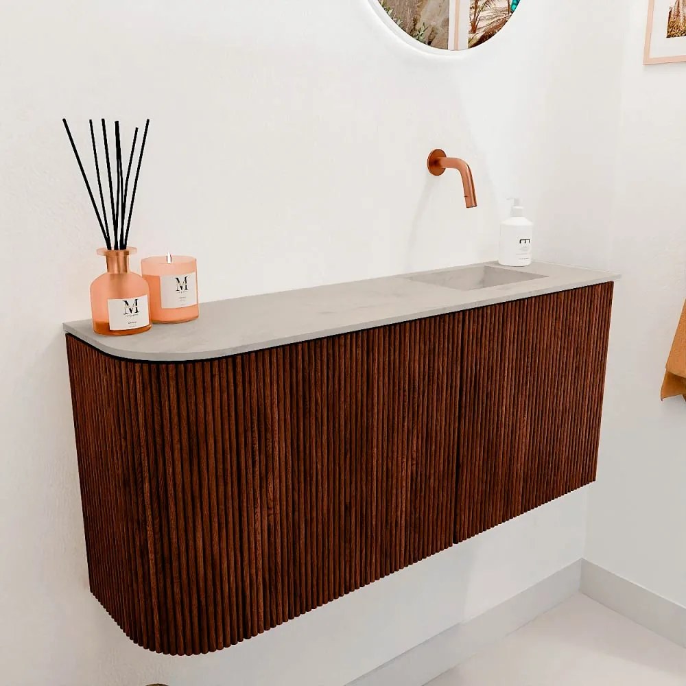 Mondiaz Joya DLux 90cm toiletmeubel ronding links ruby met wastafel faye rechts zonder kraangat opalo