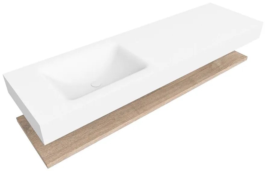 Zaro Alan badmeubel 160cm met planchet washed oak en vrijhangende wastafel cloud links 1 kraangat talc