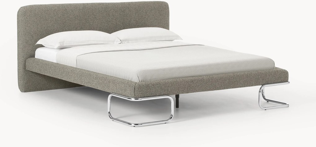 Gestoffeerd bouclé bed Olina met metalen poten