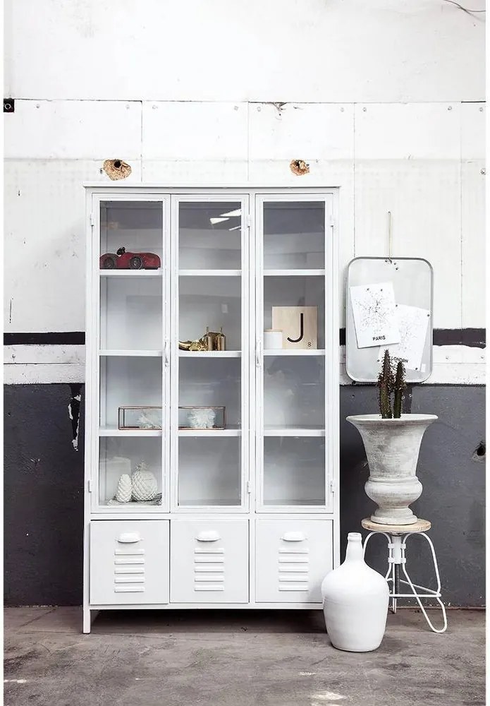 Vitrinekast Industrieel 3-deurs Wit 109 cm - Metaal - Giga Meubel - Industrieel & robuust