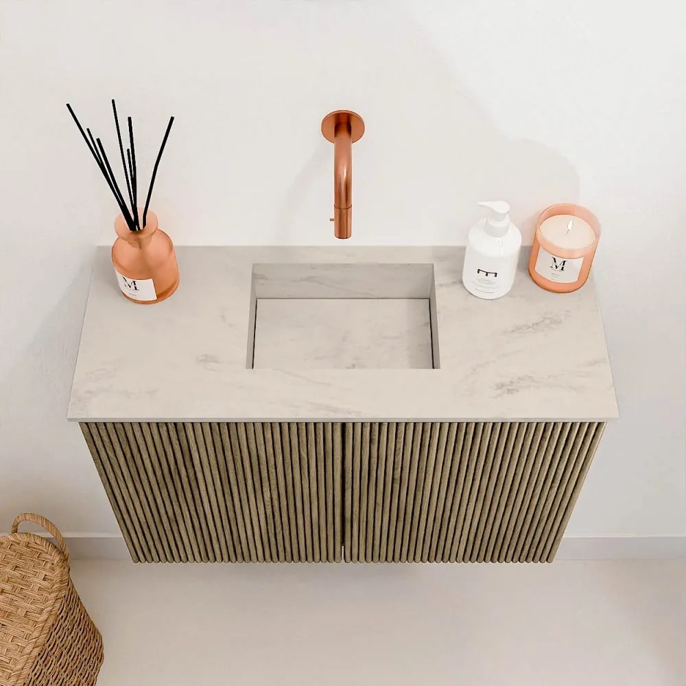 Mondiaz Joya DLux 60cm toiletmeubel dusk met wastafel faye midden zonder kraangat opalo