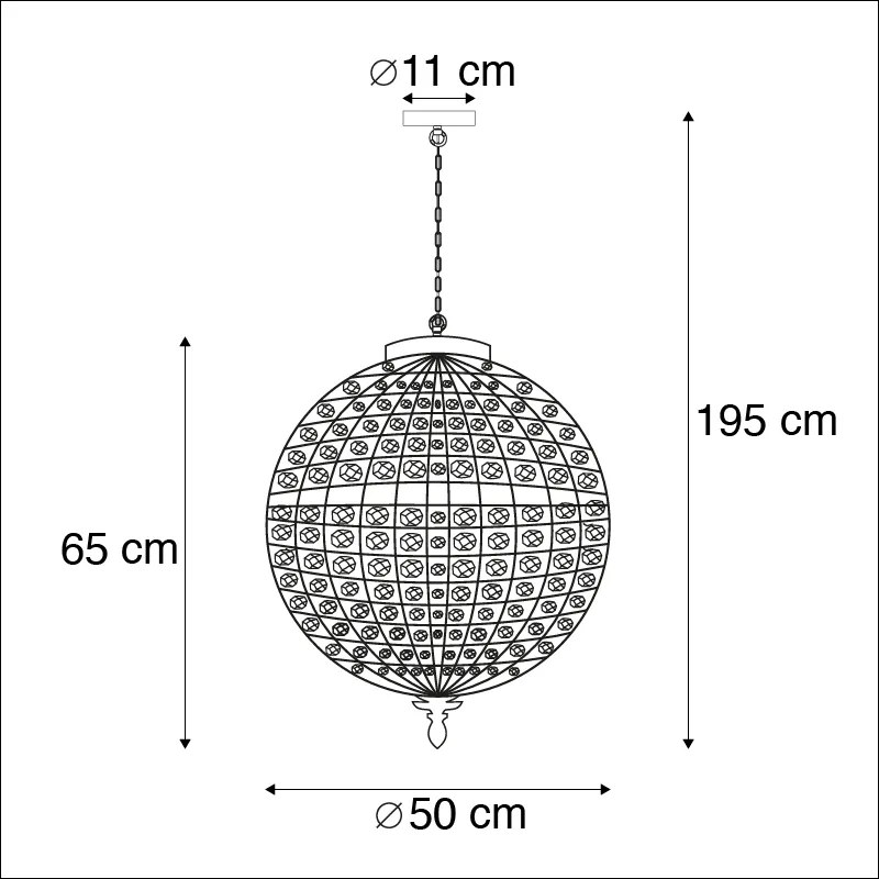 Art Deco hanglamp kristal 50cm goud - Kasbah Art Deco, Klassiek / Antiek E27 bol / globe / rond Binnenverlichting Lamp