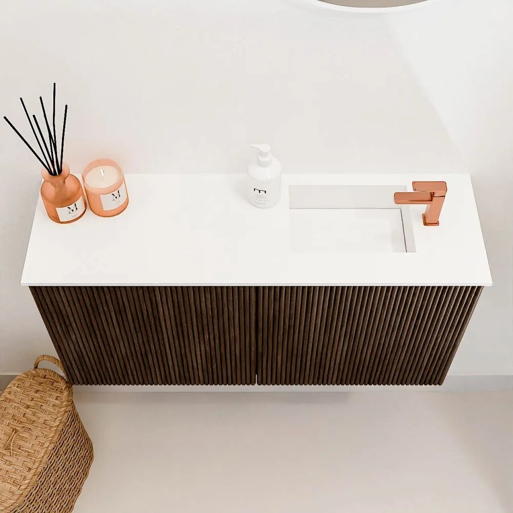 Mondiaz Joya 80cm toiletmeubel walnut met wastafel faye rechts 1 kraangat talc
