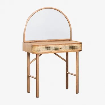 Toilettafel Met Spiegel In Eikenfineer Edwina Natuurlijk Hout - Sklum