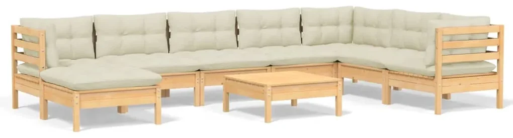 vidaXL 9-delige Loungeset met crèmekleurige kussens massief grenenhout