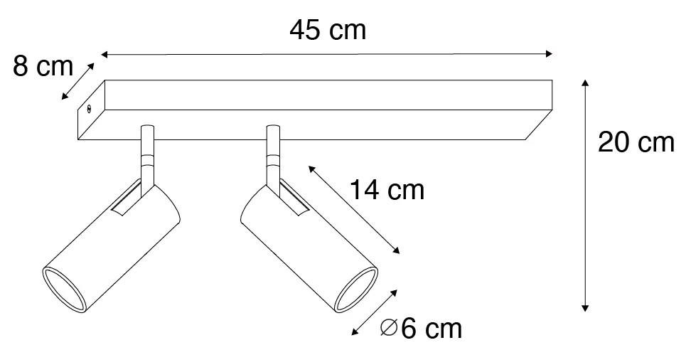 Moderne plafondSpot / Opbouwspot / Plafondspot zwart met brons 2-lichts verstelbaar - Renna Modern GU10 Binnenverlichting Lamp