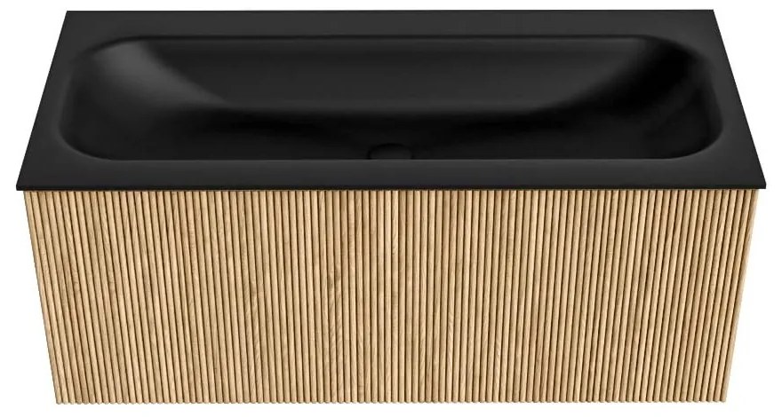 Mondiaz Kurve 100cm badmeubel oak met 1 lade en wastafel big medium midden 1 kraangat urban