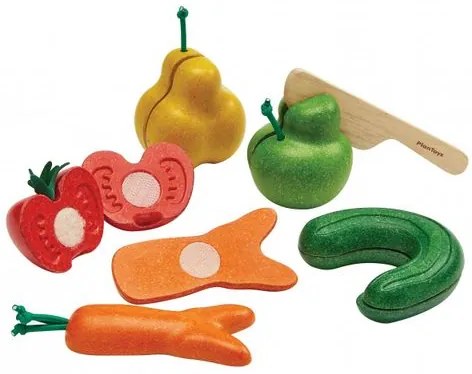 Snijsetje krom fruit en groente, rubberhout, 18m+