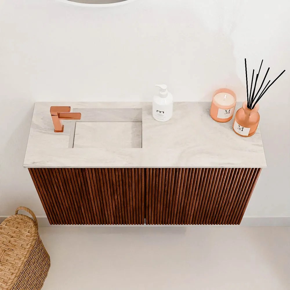 Mondiaz Joya DLux 70cm toiletmeubel ruby met wastafel faye links 1 kraangat ostra
