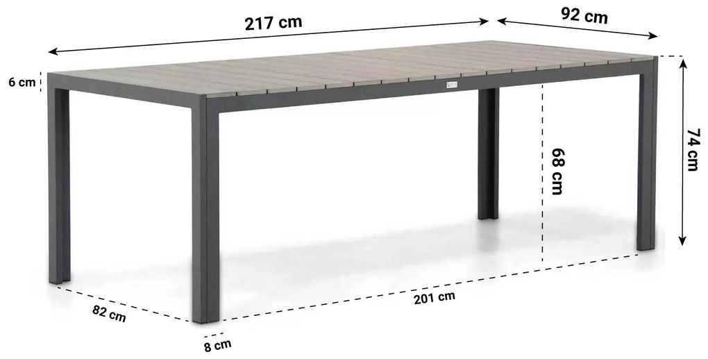 Dining Tuintafel rechthoekig 217 x 92 cm Aluminium/polywood Grijs Young