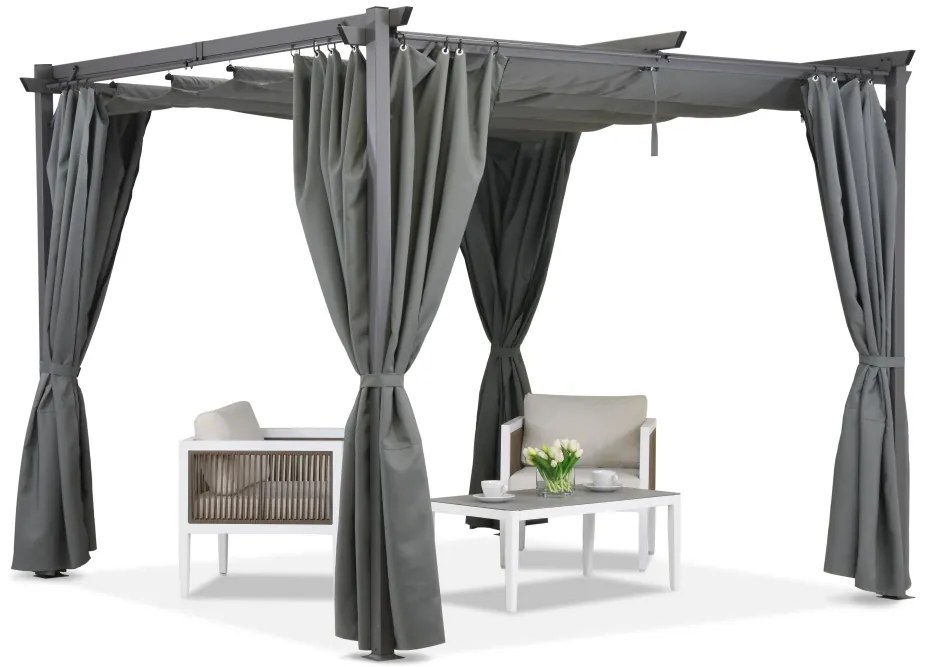 Antraciet terraspergola met gordijnen La Palma 3x3 Garden Point