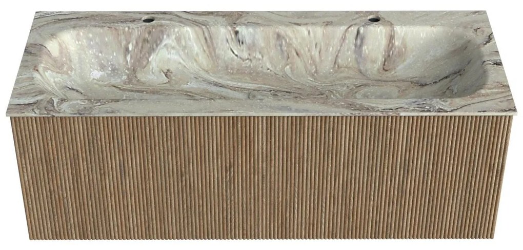 Mondiaz Kurve-dlux 120cm badmeubel dusk met 1 lade en wastafel big large midden 2 kraangaten glace