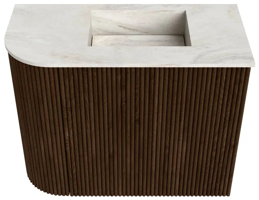 Mondiaz Joya DLux 50cm toiletmeubel ronding links walnut met wastafel faye rechts 1 kraangat ostra