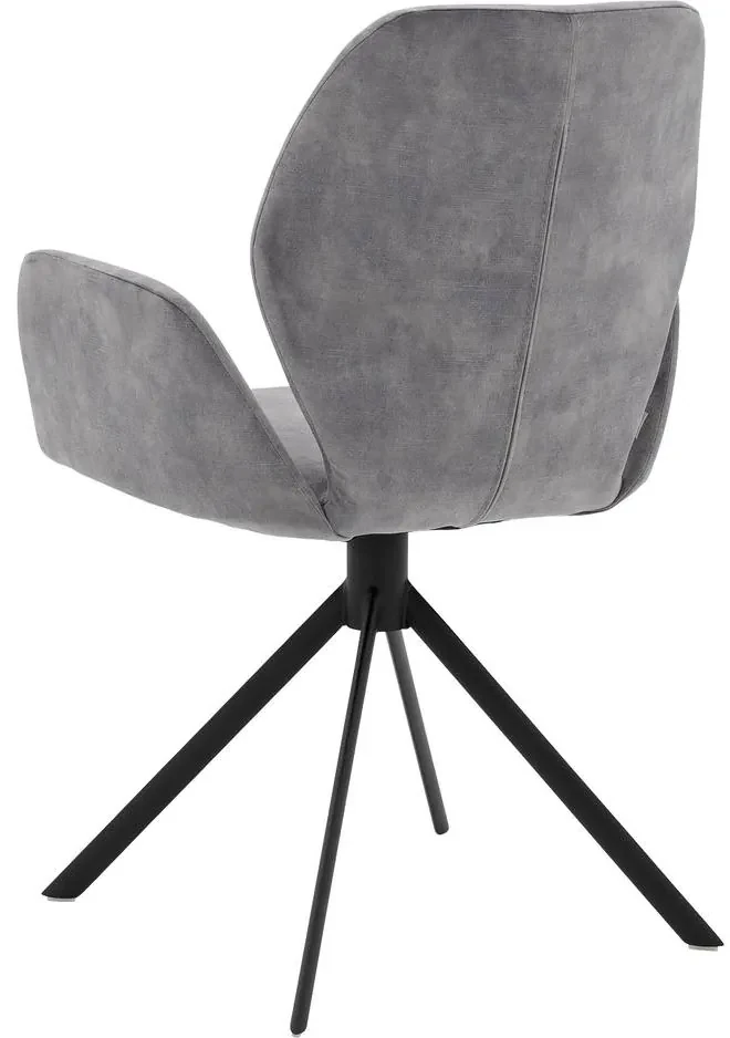 Goossens Eetkamerstoel Hera grijs velvet stof met armleuning, modern design