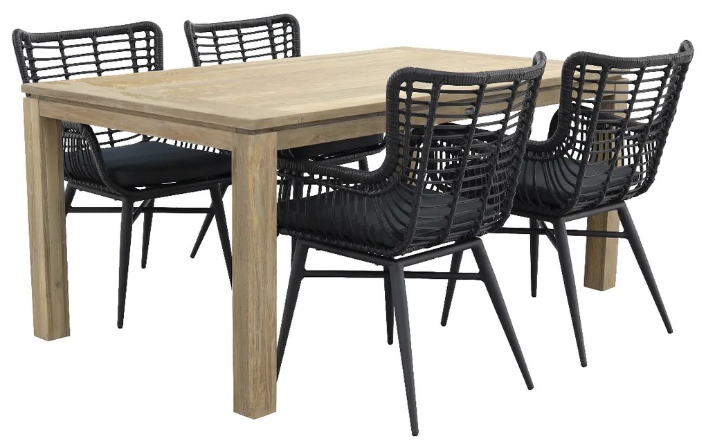 Jasmine Black/Rome 4-persoons dining tuinset 170x100 cm. - Grey teak