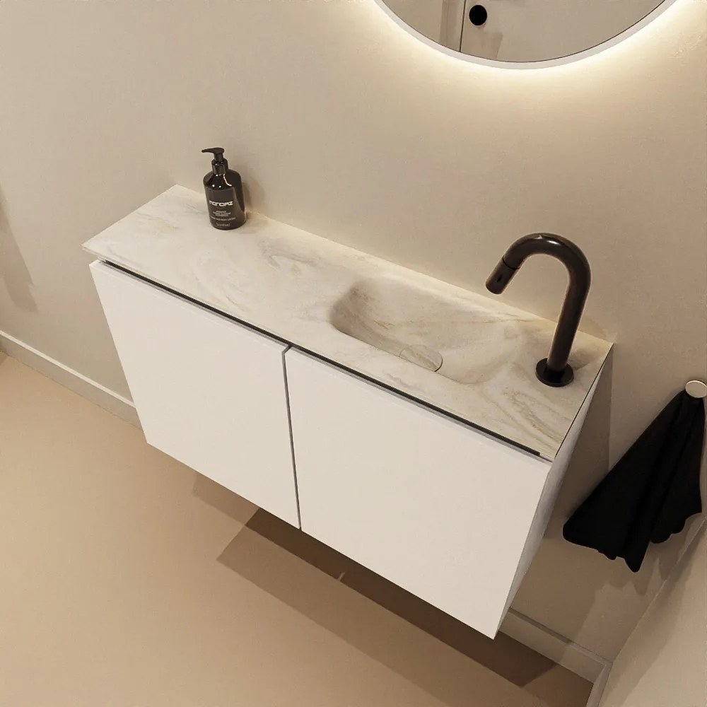 Mondiaz Ture DLux toiletmeubel 80cm talc met wastafel ostra rechts met kraangat