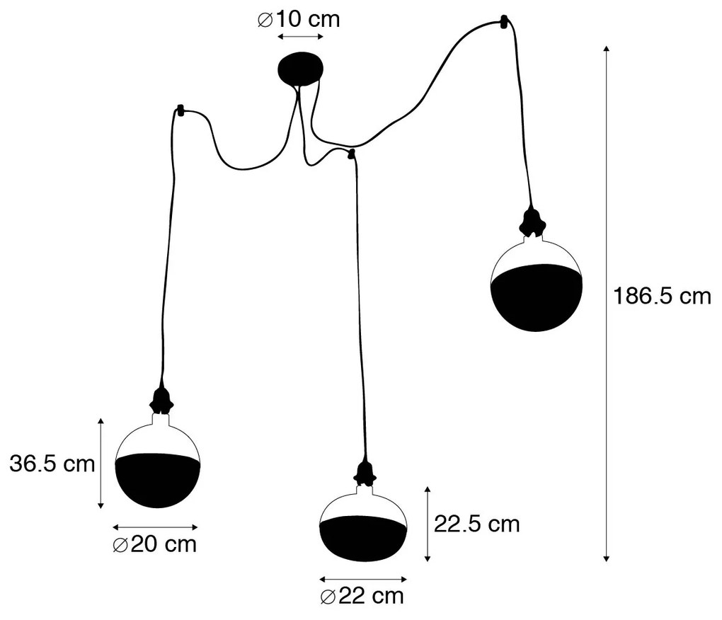 Hanglamp zwart 3-lichts incl. Kopspiegel zwart dimbaar - Cava Luxe Modern Minimalistisch bol / globe / rond Binnenverlichting Lamp
