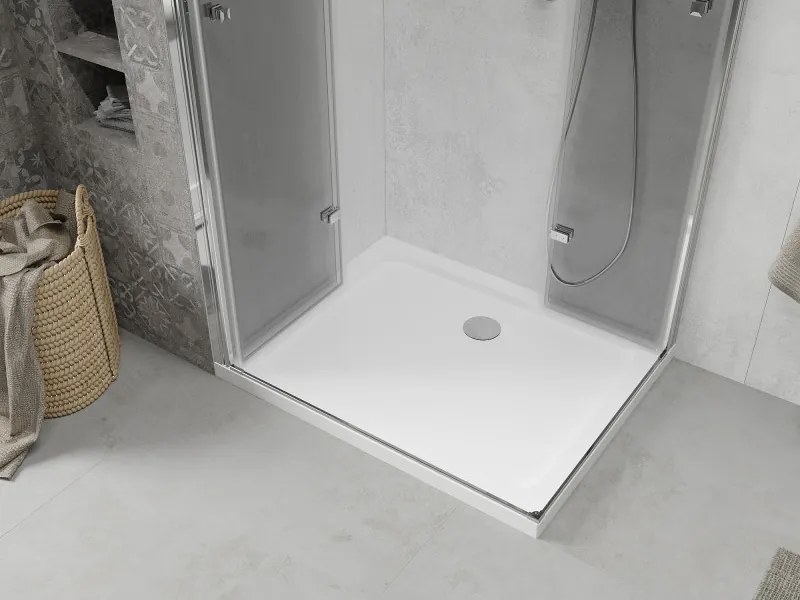 Mexen Lima Duo inklapbare douchecabine 80 x 70 cm, transparant, chroom + Flat douchebak - 856-080-070-01-02-4010