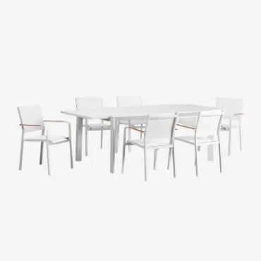 Rechthoekige Uitschuifbare Starmi-tafelset, 180x240-100 Cm, En 6 Stapelbare Archer Aluminium Tuinstoelen. Gardenia Wit - Sklum