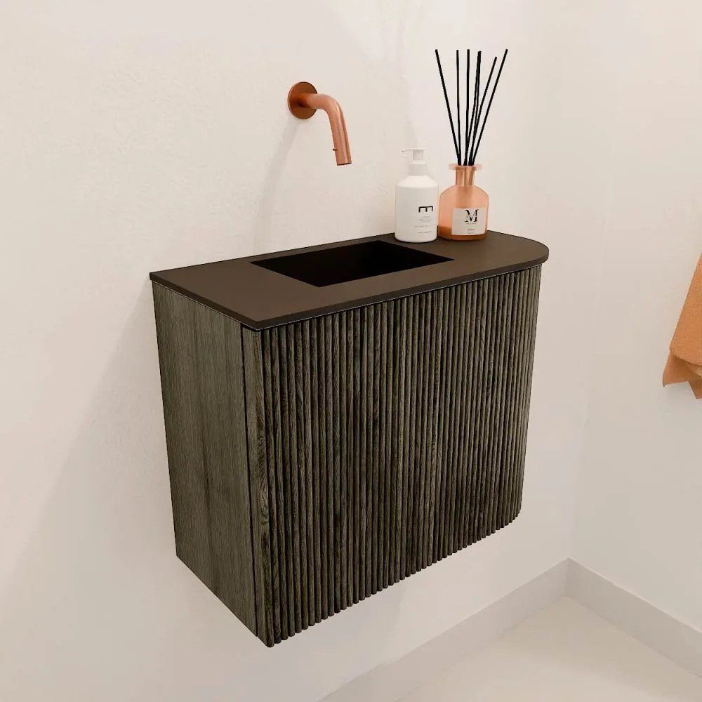 Mondiaz Joya 50cm toiletmeubel ronding rechts shadow met wastafel faye links zonder kraangat urban