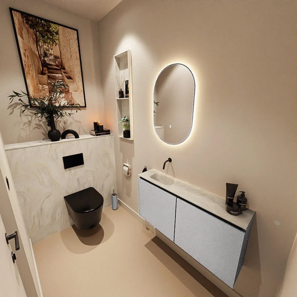 Mondiaz Ture DLux toiletmeubel 100cm plata met wastafel ostra links zonder kraangat