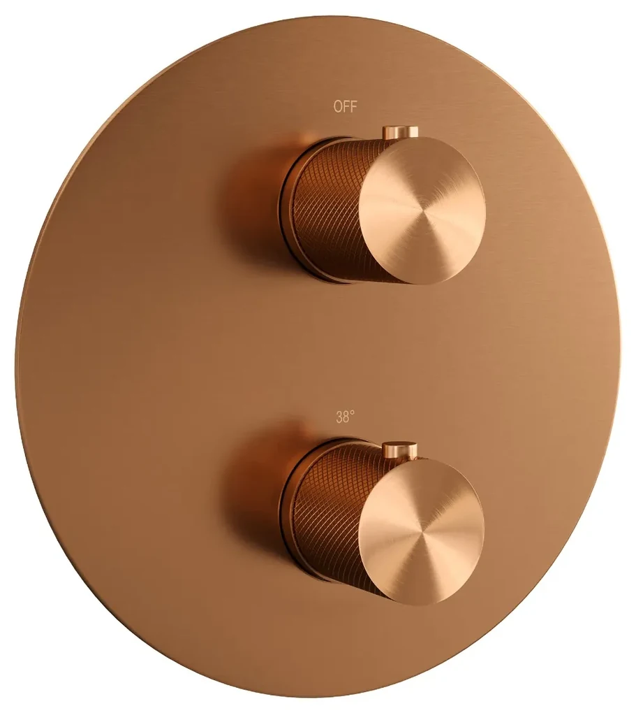 Brauer Copper Carving thermostatische inbouw regendouche met staafhanddouche, gebogen muurarm en hoofddouche 30cm set 76 koper geborsteld PVD