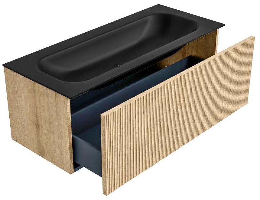 Mondiaz Kurve 110cm badmeubel oak met 1 lade en wastafel big medium midden 1 kraangat urban