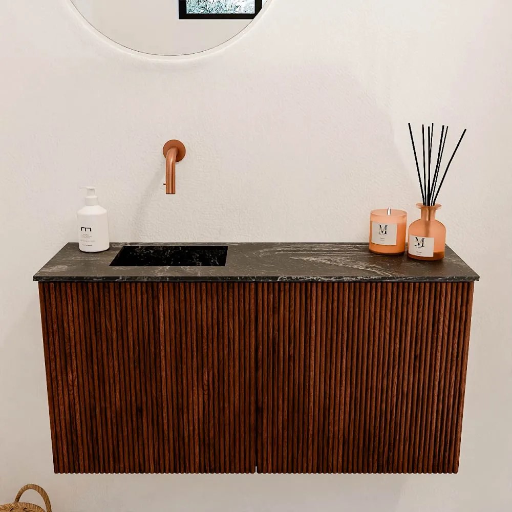 Mondiaz Joya DLux 80cm toiletmeubel ruby met wastafel faye links zonder kraangat lava