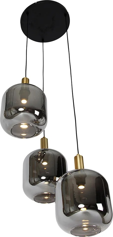 Hanglamp zwart met goud en smoke glas incl. 3 PUCC - Zuzanna