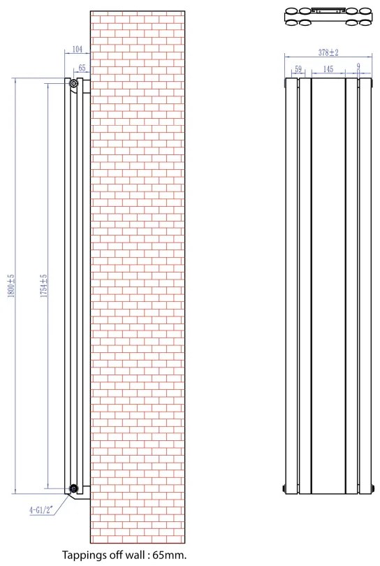 Eastbrook Tunstall dubbele radiator met spiegel 40x180cm 1102W antraciet