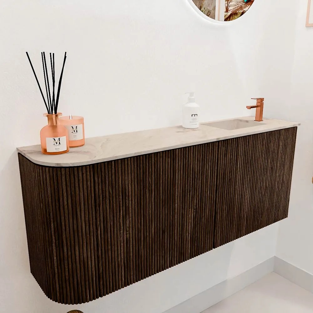 Mondiaz Joya DLux 100cm toiletmeubel ronding links walnut met wastafel faye rechts 1 kraangat frappe