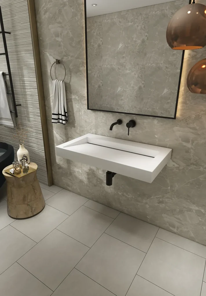 Saniclear Hoya solid surface wastafel 80x45,5cm zonder kraangat mat wit