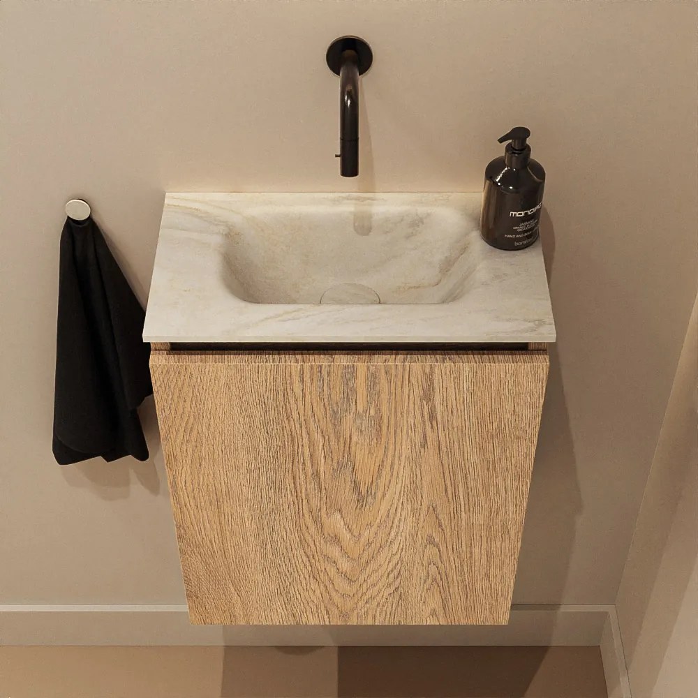 Mondiaz Ture DLux toiletmeubel 40cm washed oak met wastafel ostra midden zonder kraangat