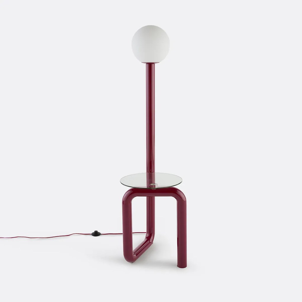 Staande lamp met legplank, van ijzer, opaline en glas, hoogte 149 cm, TEDY