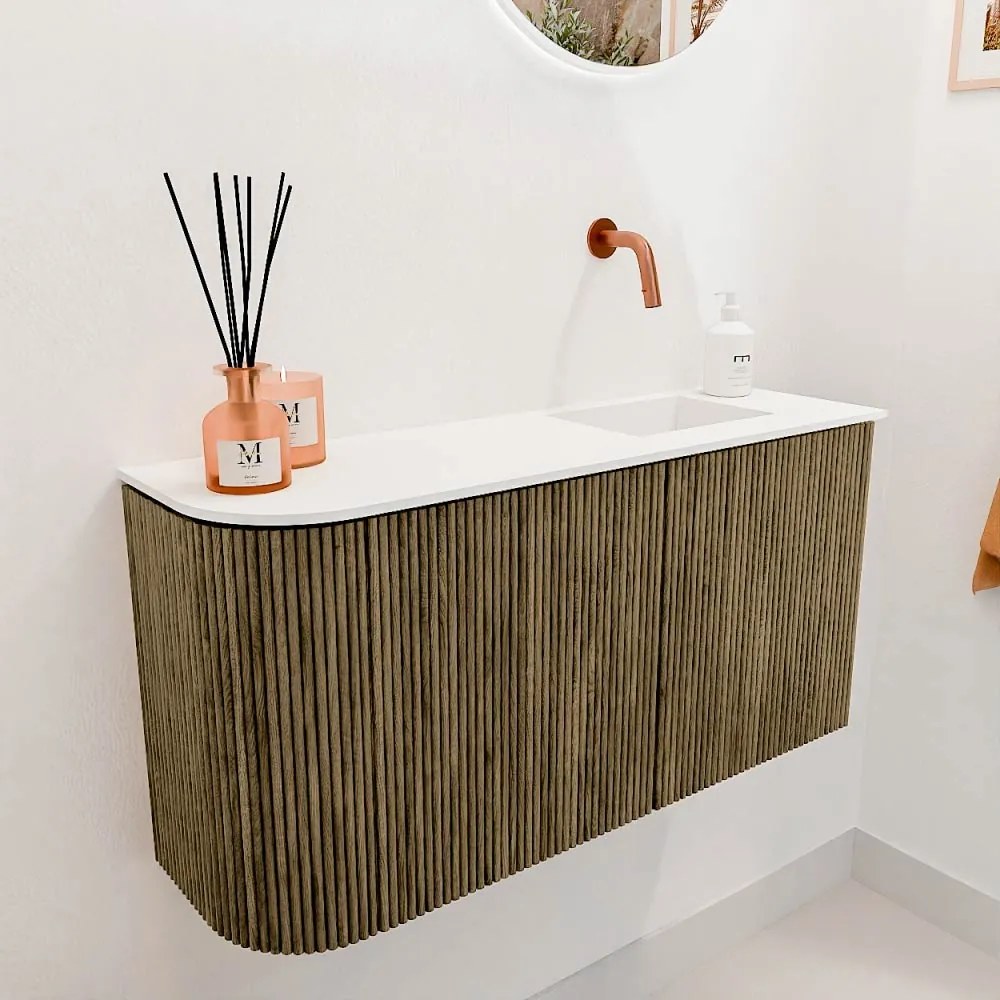 Mondiaz Joya 80cm toiletmeubel ronding links dusk met wastafel faye rechts zonder kraangat talc