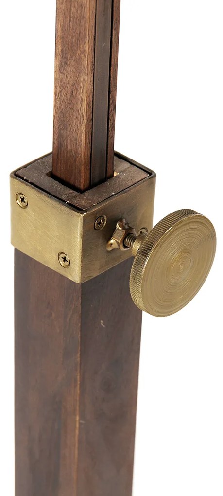 Industriële vloerlamp brons met hout verstelbaar - Haicha