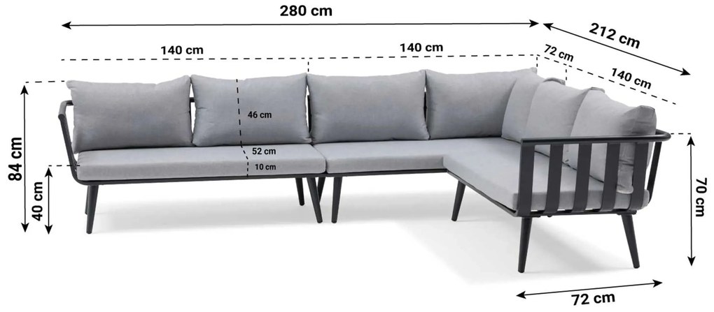 Hoek loungeset 5 personen Aluminium Grijs De Laan Projects