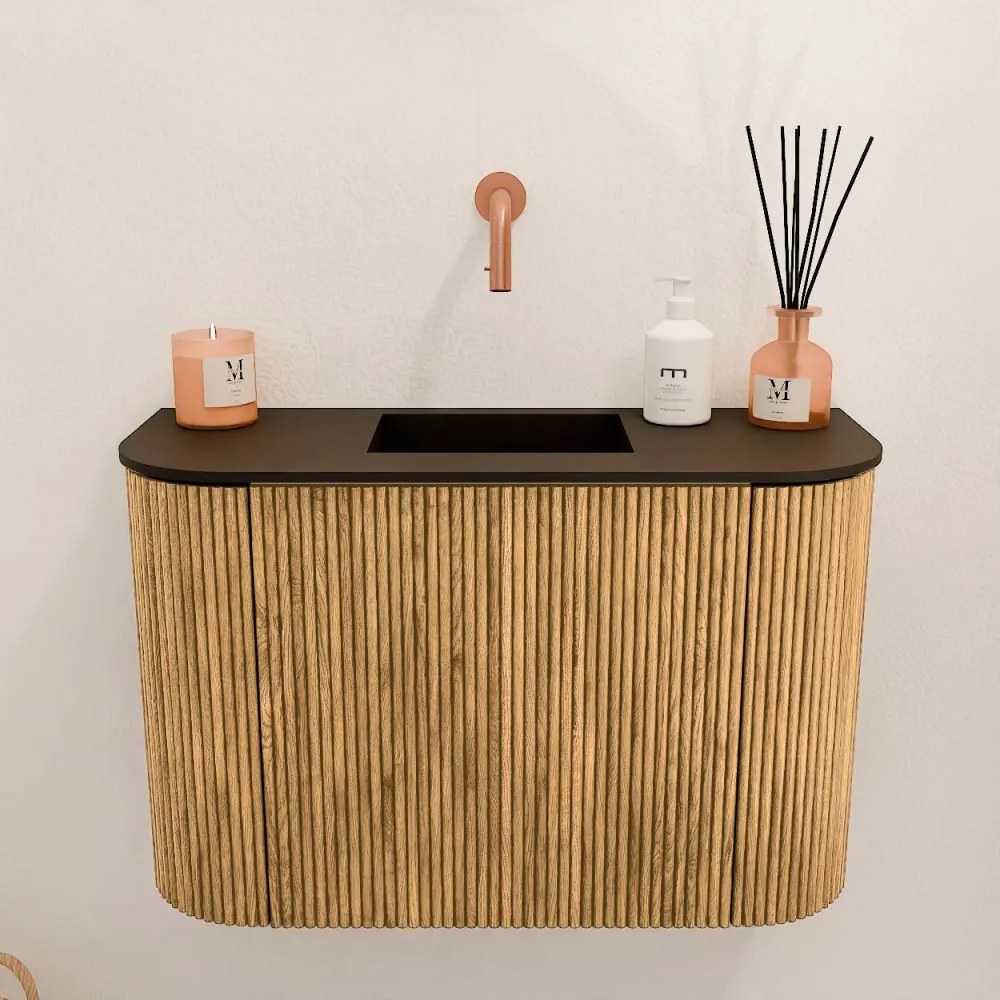 Mondiaz Joya 65cm toiletmeubel ronding links/rechts oak met wastafel faye midden zonder kraangat urban
