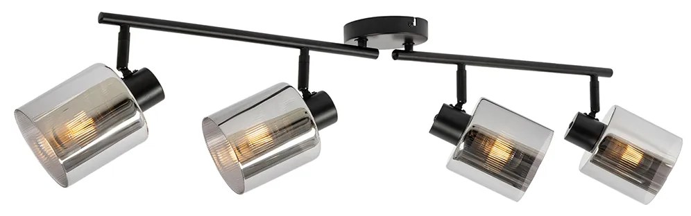 Plafondspot zwart met smoke glas 4-lichts verstelbaar - Laura