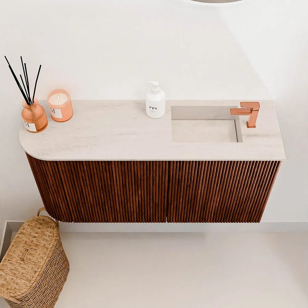 Mondiaz Joya DLux 80cm toiletmeubel ronding links ruby met wastafel faye rechts 1 kraangat meli