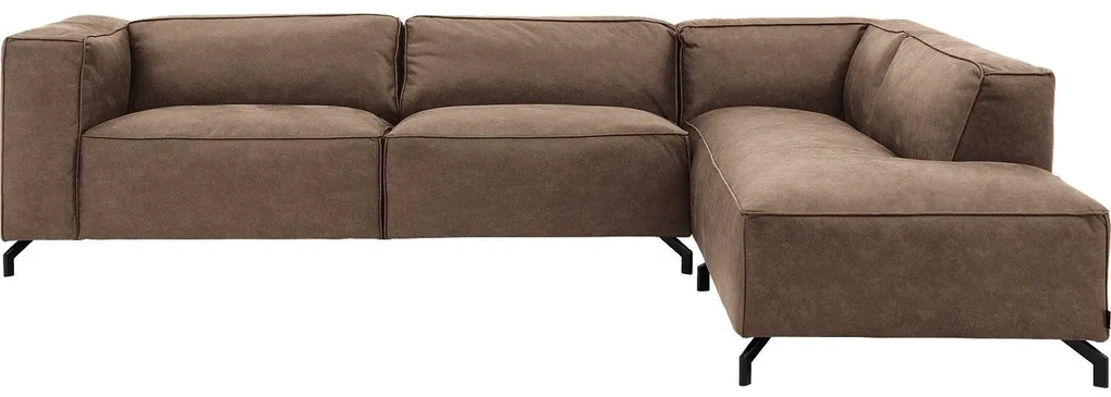 Goossens Bank Calvin bruin, micro leer, 3,5-zits, modern design met ligelement rechts