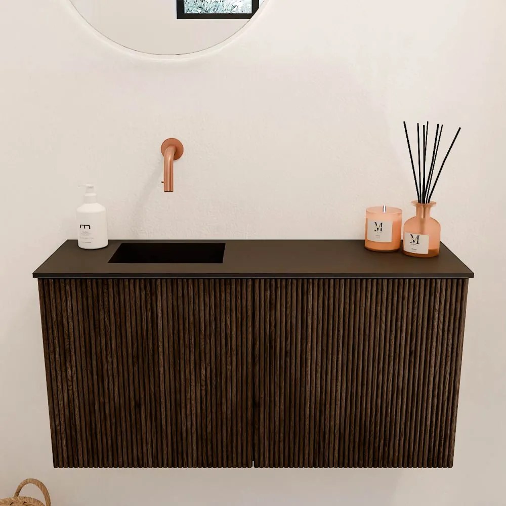 Mondiaz Joya 80cm toiletmeubel walnut met wastafel faye links zonder kraangat urban