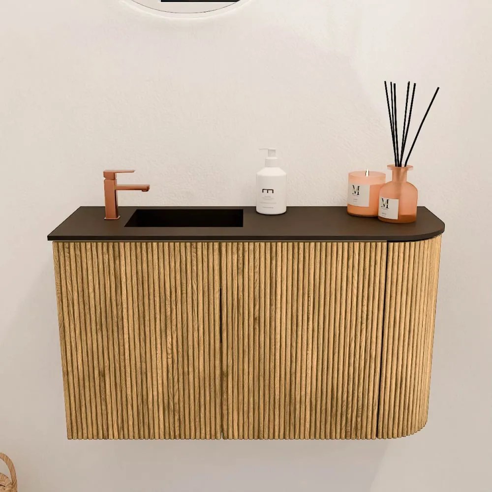 Mondiaz Joya 70cm toiletmeubel ronding rechts oak met wastafel faye links 1 kraangat urban