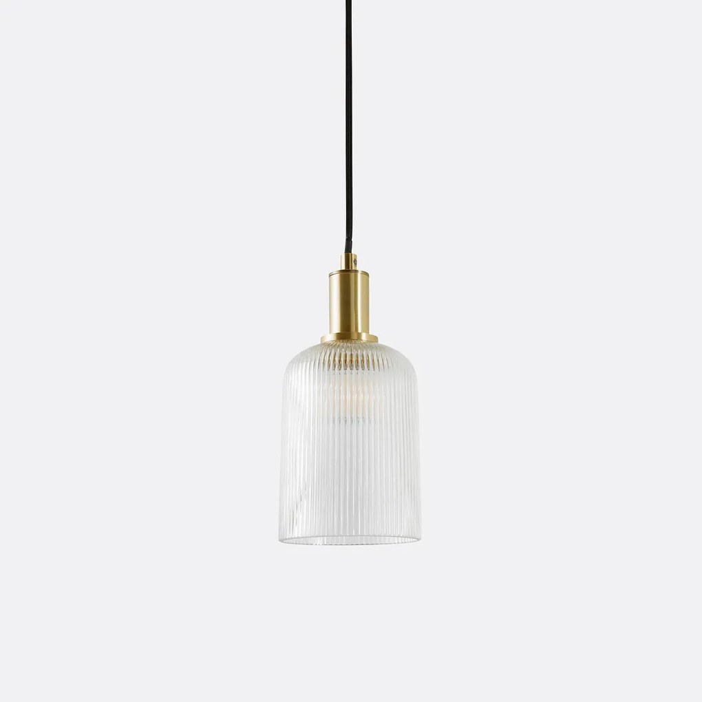 Hanglamp in messing en geribbeld glas Ø10,9 cm, Bogota
