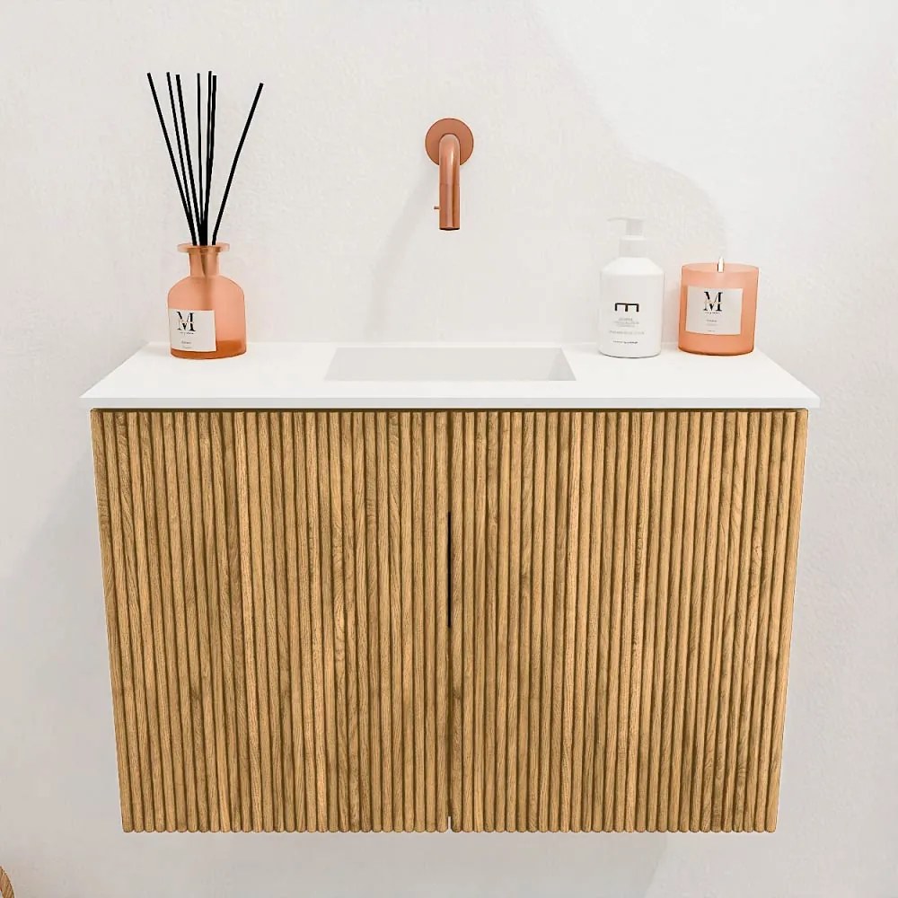 Mondiaz Joya 60cm toiletmeubel oak met wastafel faye midden zonder kraangat talc